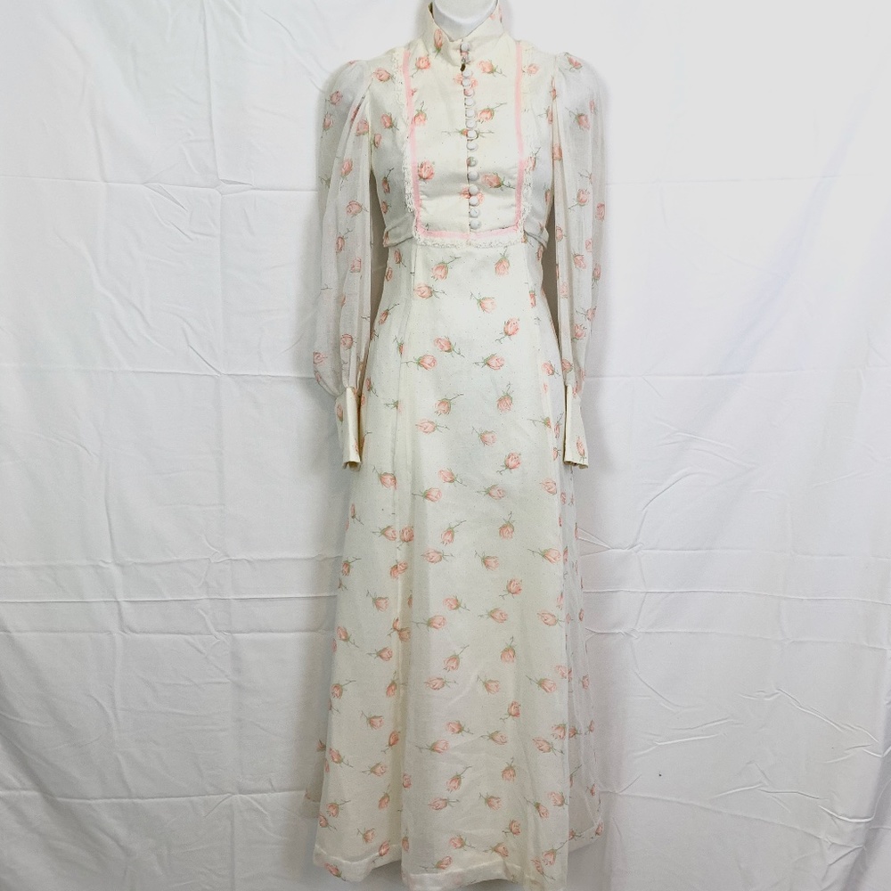 VINTAGE Prairie Maxi Juliet Sleeve Dress Floral  4